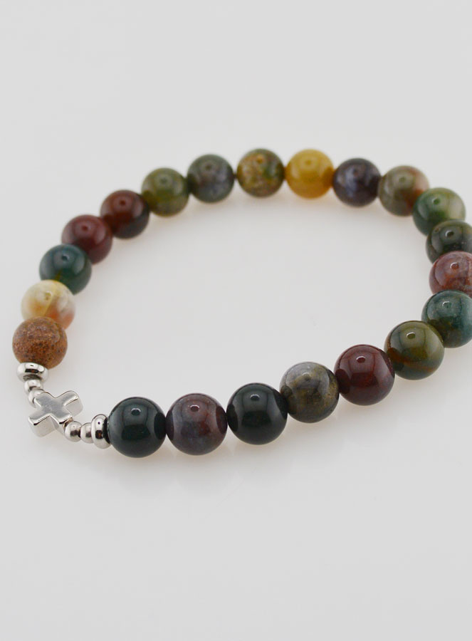 Bracciale Religioso in Agata Indiana 8mm & Croce (pic 3)