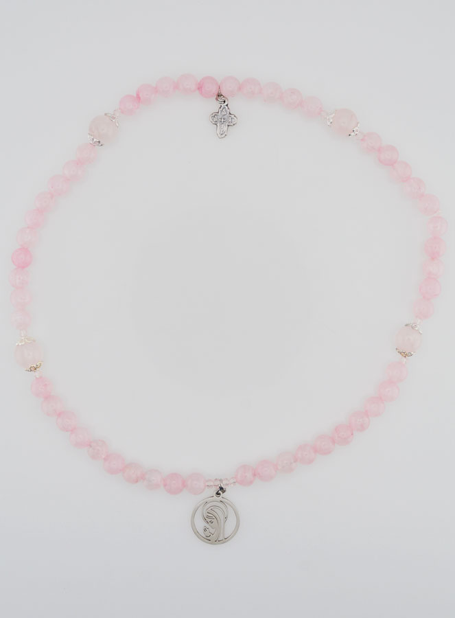 Bracciale Rosario in Quarzo Rosa - Vergine Maria & Santissima Trinità (pic 1)