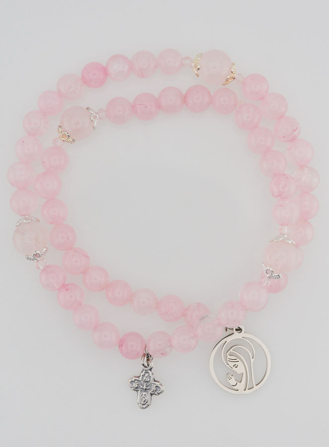 Bracciale Rosario in Quarzo Rosa - Vergine Maria & Santissima Trinità (pic 2)