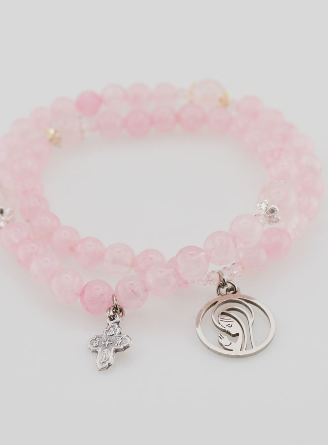 Bracciale Rosario in Quarzo Rosa - Vergine Maria & Santissima Trinità (pic 3)
