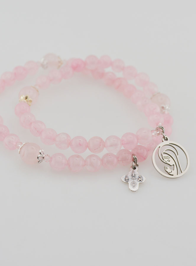 Bracciale Rosario in Quarzo Rosa - Vergine Maria & Santissima Trinità (pic 4)