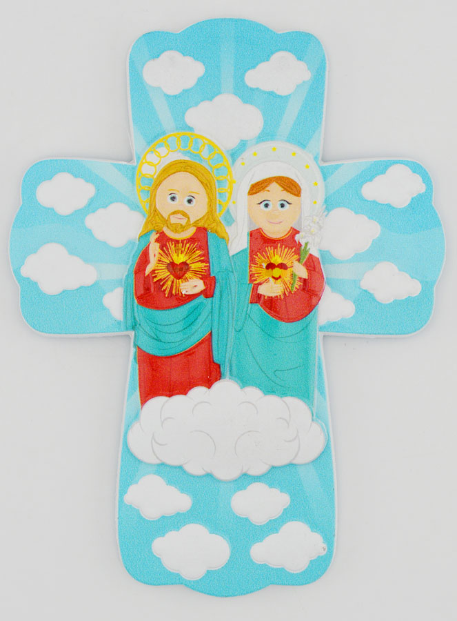 Croce da Appendere per Bambini - Cuore Sacro Gesù & Maria (pic 1)