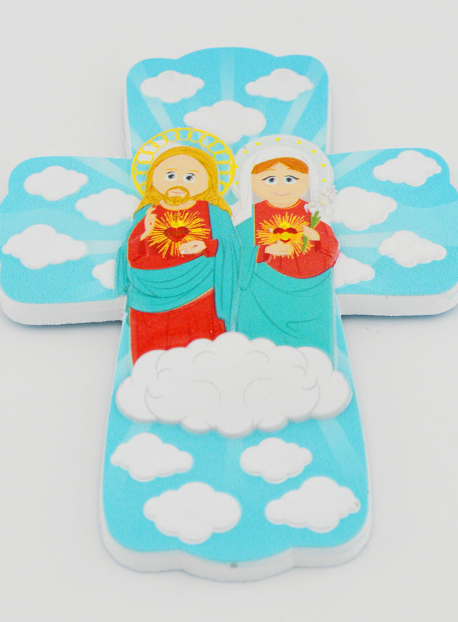 Croce da Appendere per Bambini - Cuore Sacro Gesù & Maria (pic 2)