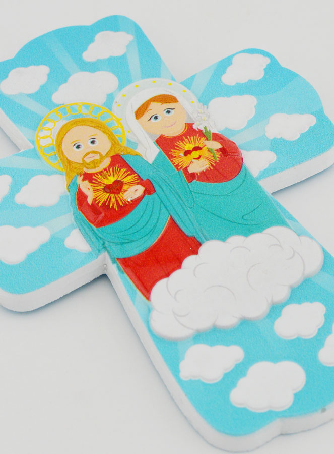 Croce da Appendere per Bambini - Cuore Sacro Gesù & Maria (pic 3)