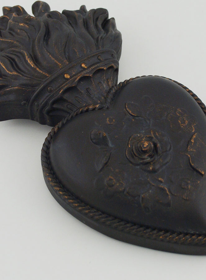 Ex Voto Murale Cuore Fiorito Nero & Bronzo - 13 cm (pic 3)