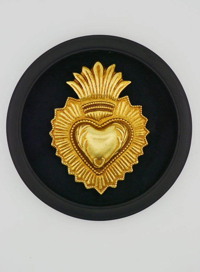 Ex Voto Murale Cuore Dorato su Velluto Nero - 19 cm (pic 1)