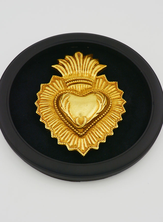 Ex Voto Murale Cuore Dorato su Velluto Nero - 19 cm (pic 2)