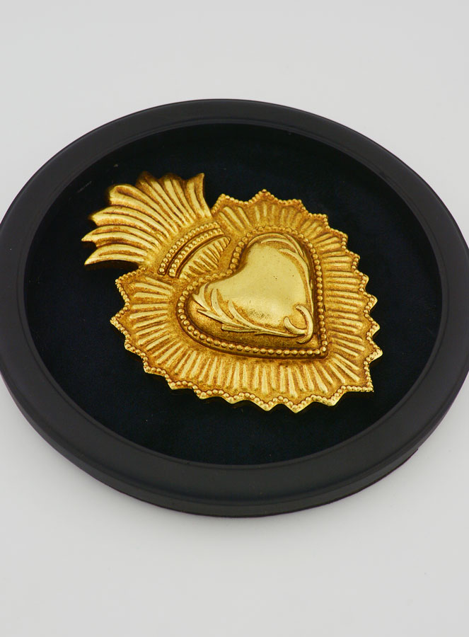 Ex Voto Murale Cuore Dorato su Velluto Nero - 19 cm (pic 3)