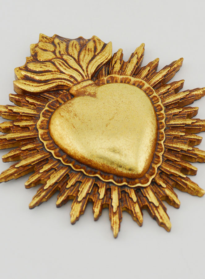 Ex Voto Murale Cuore Raggiante 11 cm - Dorato (pic 3)