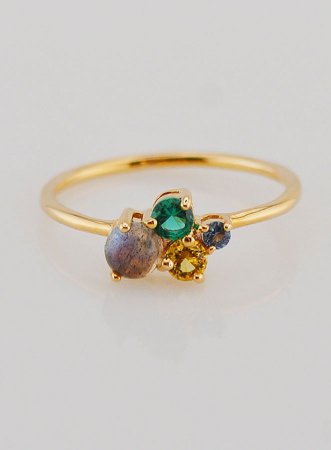 Anello Placcato Oro con Labradorite e Zirconi - T14 (pic 1)