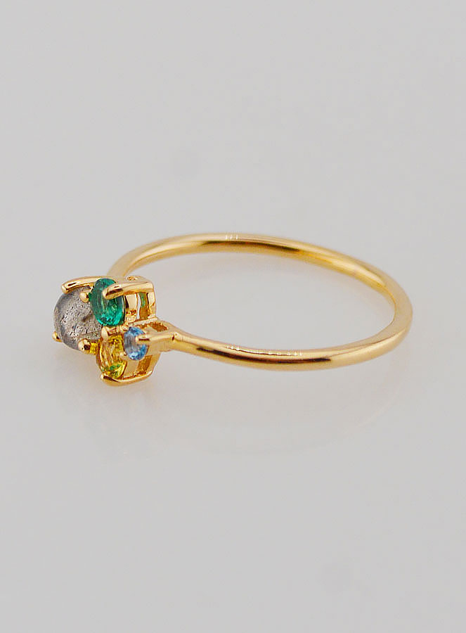 Anello Placcato Oro con Labradorite e Zirconi - T14 (pic 2)