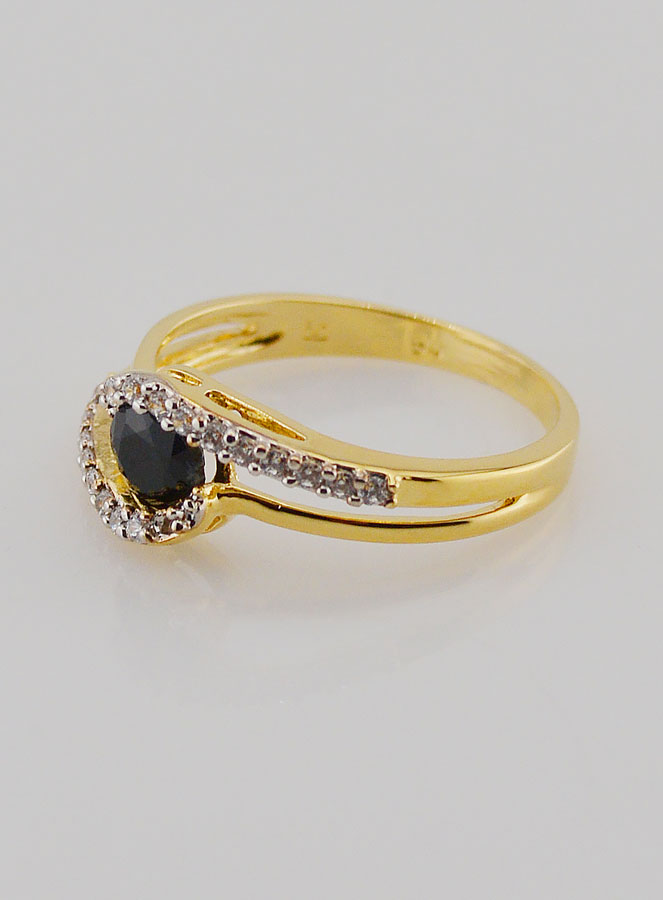 Anello Placcato Oro Zaffiro & Zirconi - T14 (pic 2)