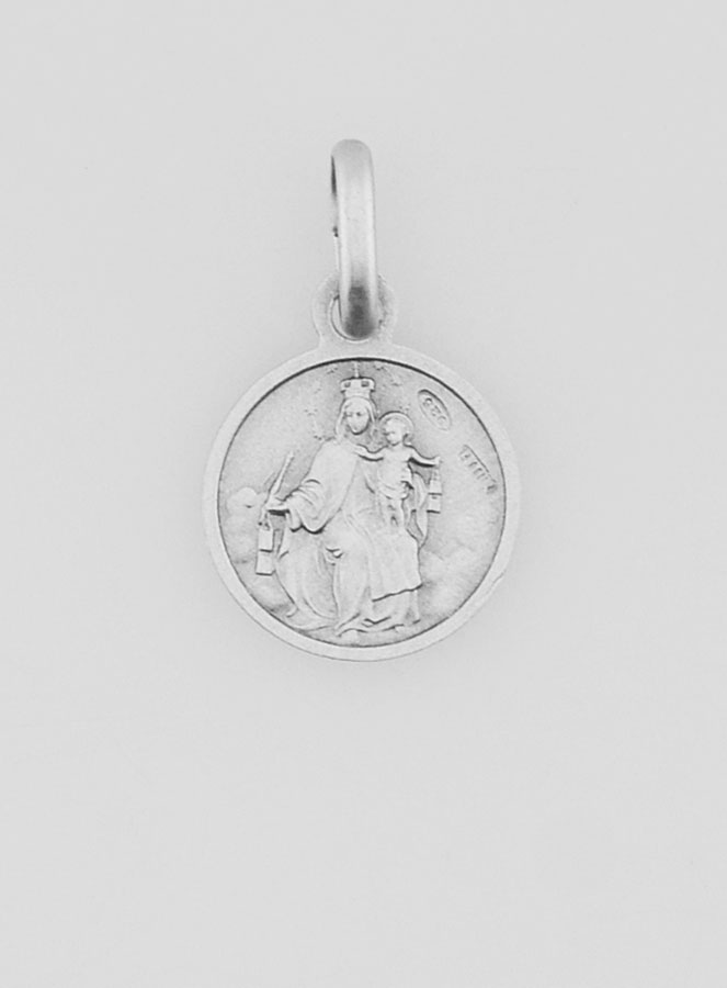 Medaglia dello Scapolare in Argento Rodiato 925/1000 - 10 mm (pic 1)