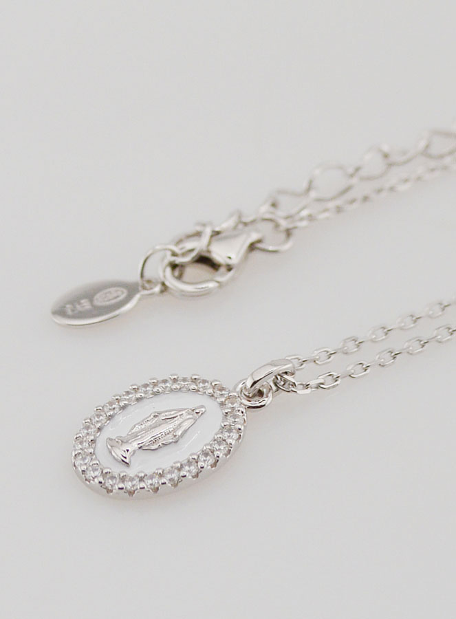 Collana Madonna Miracolosa Argento & Smalto Bianco (pic 1)