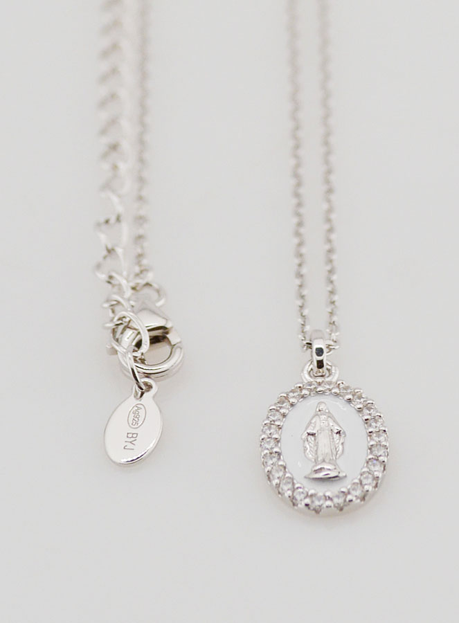 Collana Madonna Miracolosa Argento & Smalto Bianco (pic 3)