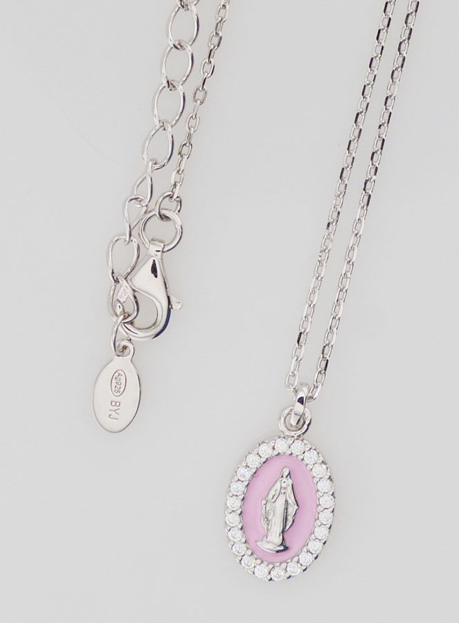 Collana Madonna Miracolosa Argento & Smalto Rosa (pic 4)