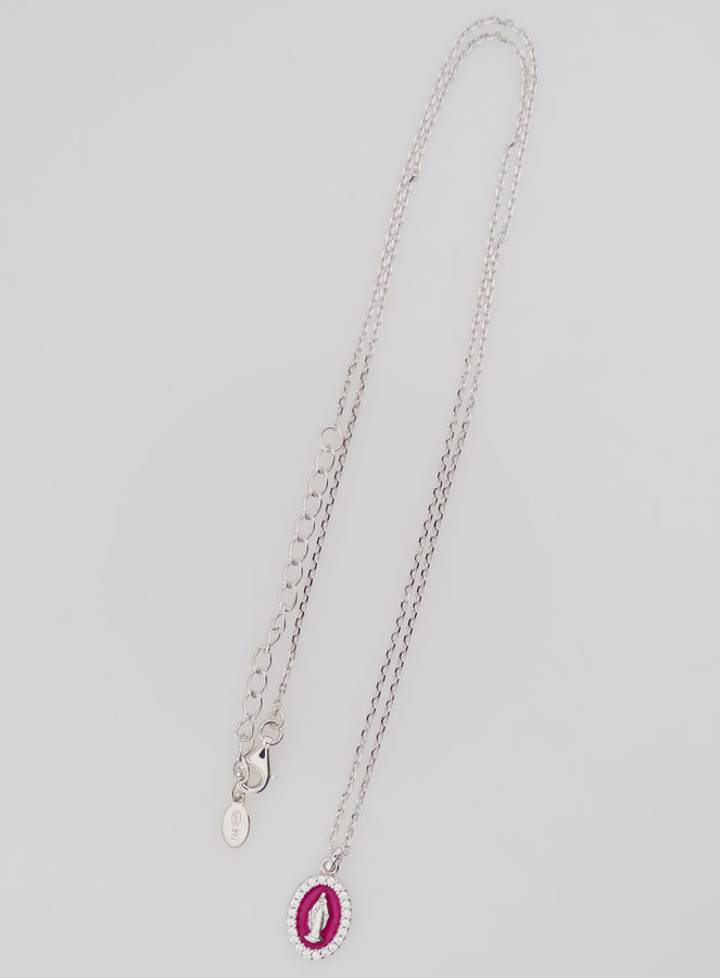 Collana Madonna Miracolosa Argento & Smalto Fuchsia (pic 2)