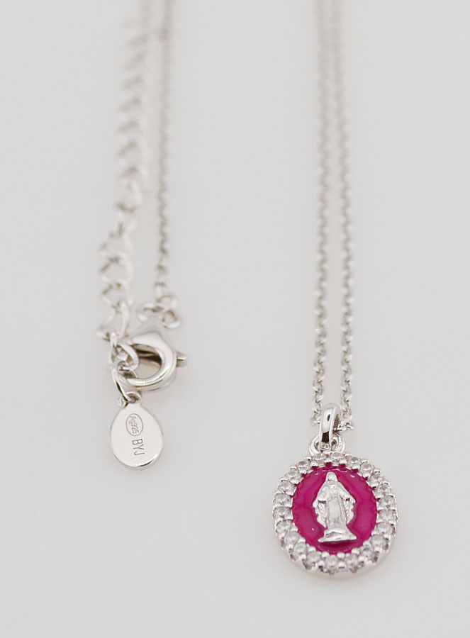 Collana Madonna Miracolosa Argento & Smalto Fuchsia (pic 3)