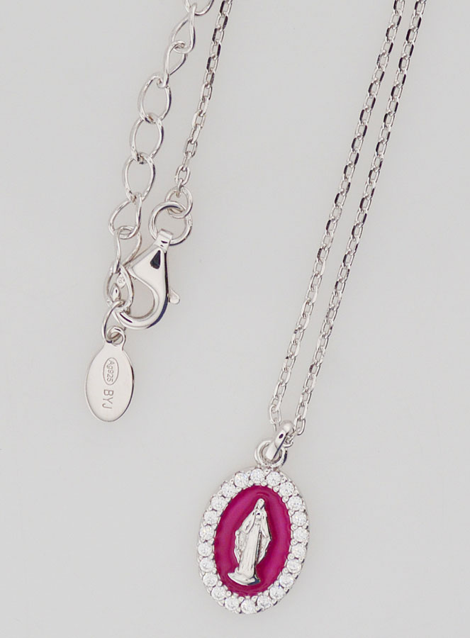 Collana Madonna Miracolosa Argento & Smalto Fuchsia (pic 4)