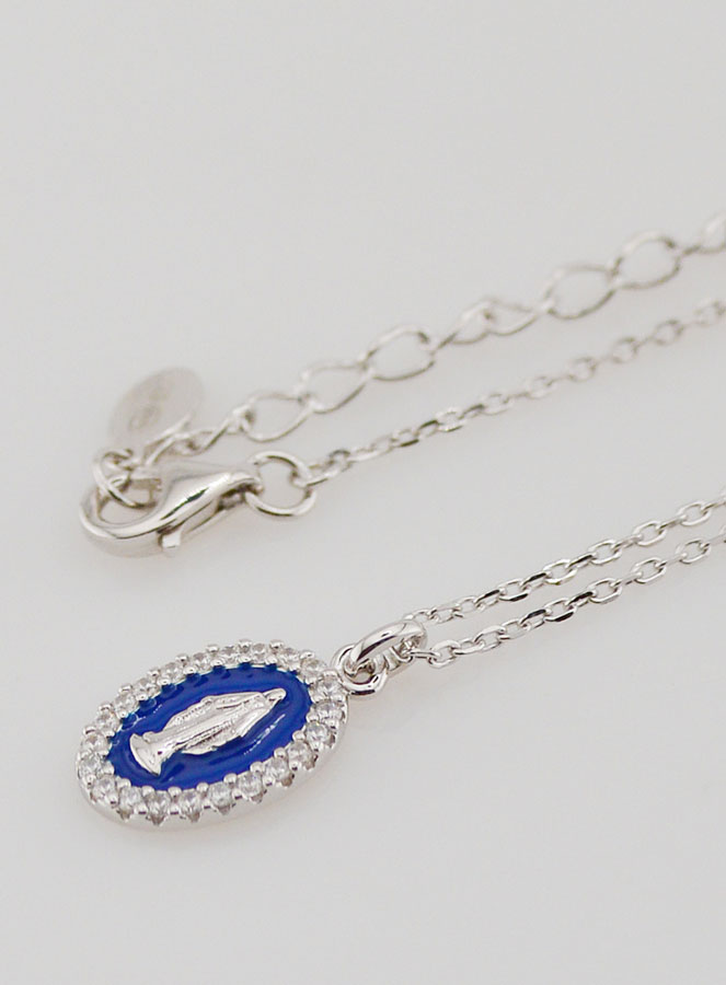Collana Madonna Miracolosa Argento & Smalto Blu (pic 1)