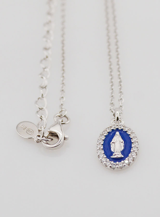 Collana Madonna Miracolosa Argento & Smalto Blu (pic 3)