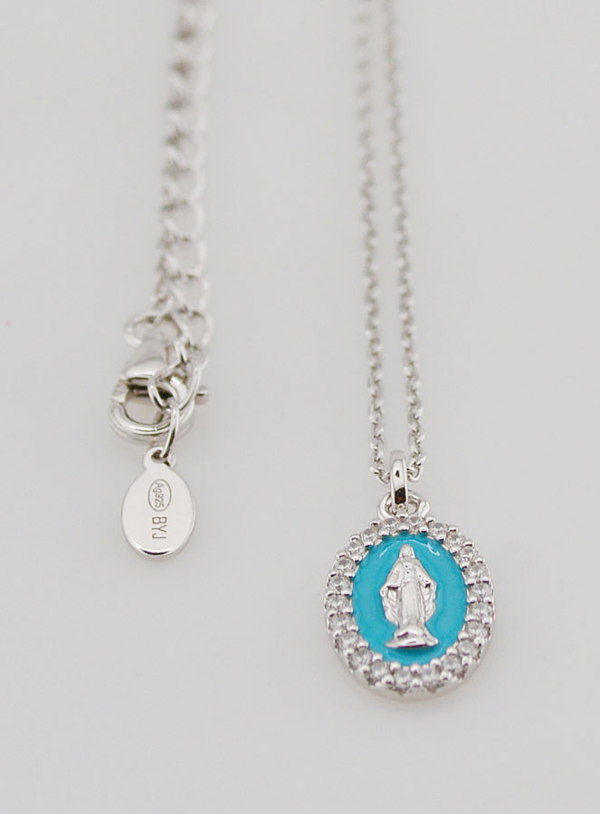 Collana Madonna Miracolosa Argento & Smalto Azzurro (pic 3)
