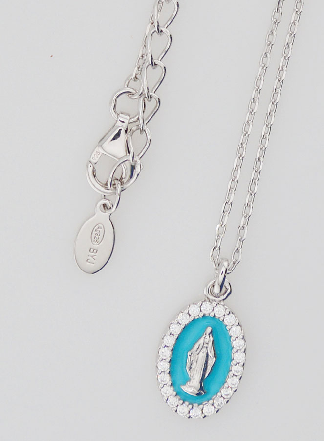 Collana Madonna Miracolosa Argento & Smalto Azzurro (pic 4)