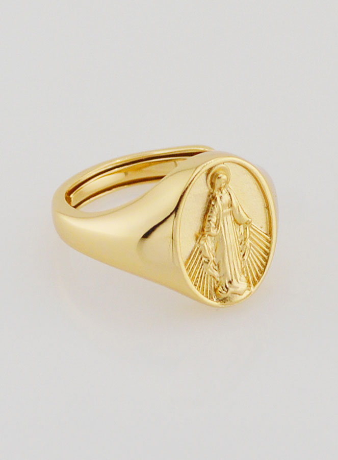 Anello Chevalière Madonna Miracolosa in Argento Dorato Taglia 6-12 (pic 3)