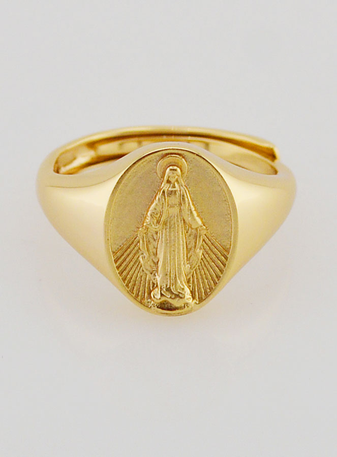 Anello Chevalier Madonna Miracolosa in Argento Dorato - T12-16 (pic 1)