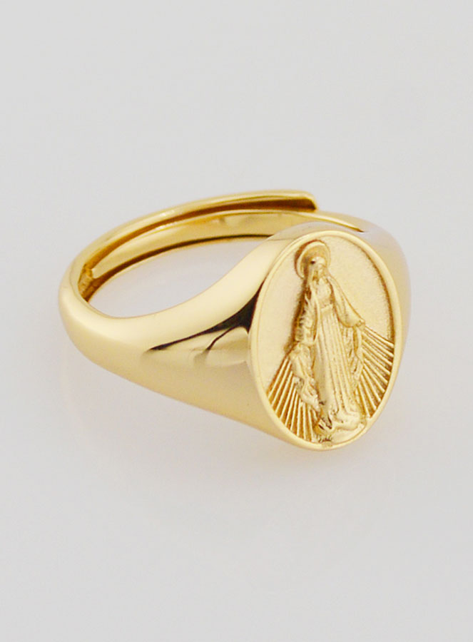 Anello Chevalier Madonna Miracolosa in Argento Dorato - T12-16 (pic 3)