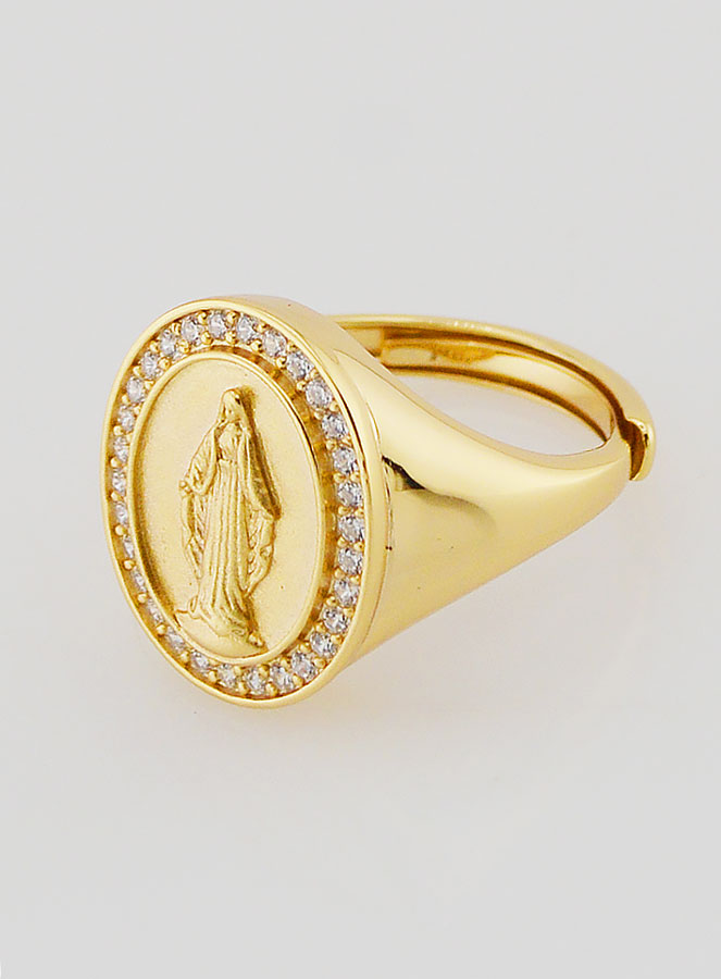 Anello Madonna Miracolosa in Argento Dorato & Zirconi - T12-16 (pic 2)
