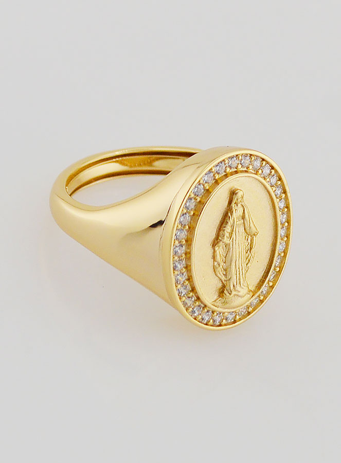 Anello Madonna Miracolosa in Argento Dorato & Zirconi - T12-16 (pic 3)