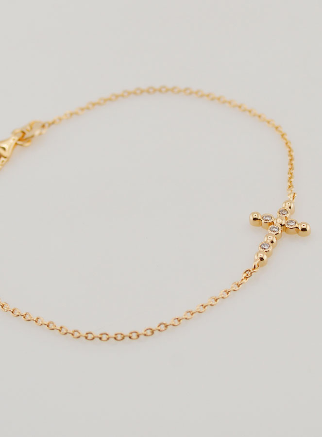 Bracciale Religioso Placcato Oro - Croce in Zirconi Rotondi (pic 2)