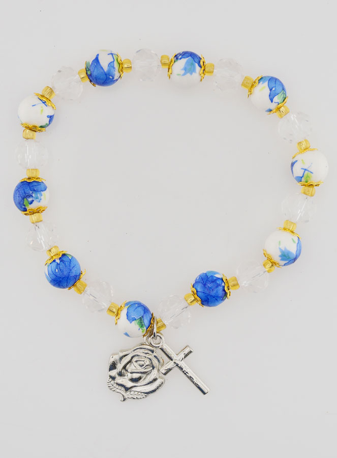 Bracciale Dizainier in Perle Dipinte - Croce e Medaglia di Lourdes (pic 1)