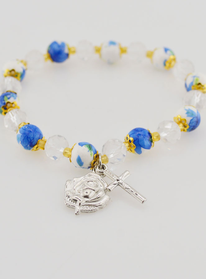 Bracciale Dizainier in Perle Dipinte - Croce e Medaglia di Lourdes (pic 2)