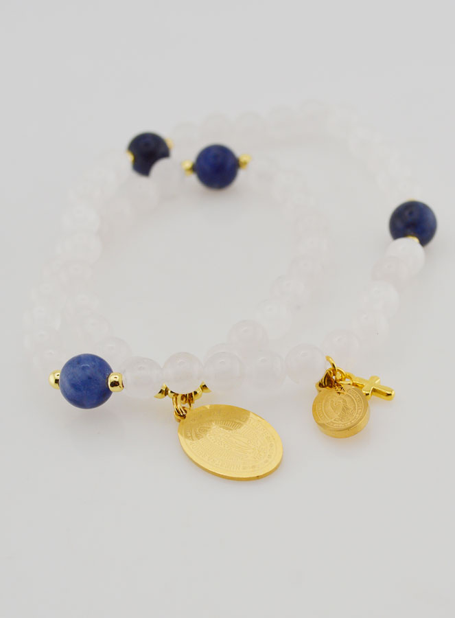 Bracciale Rosario in Giada Bianca & Sodalite - Madonna di Guadalupe (pic 2)