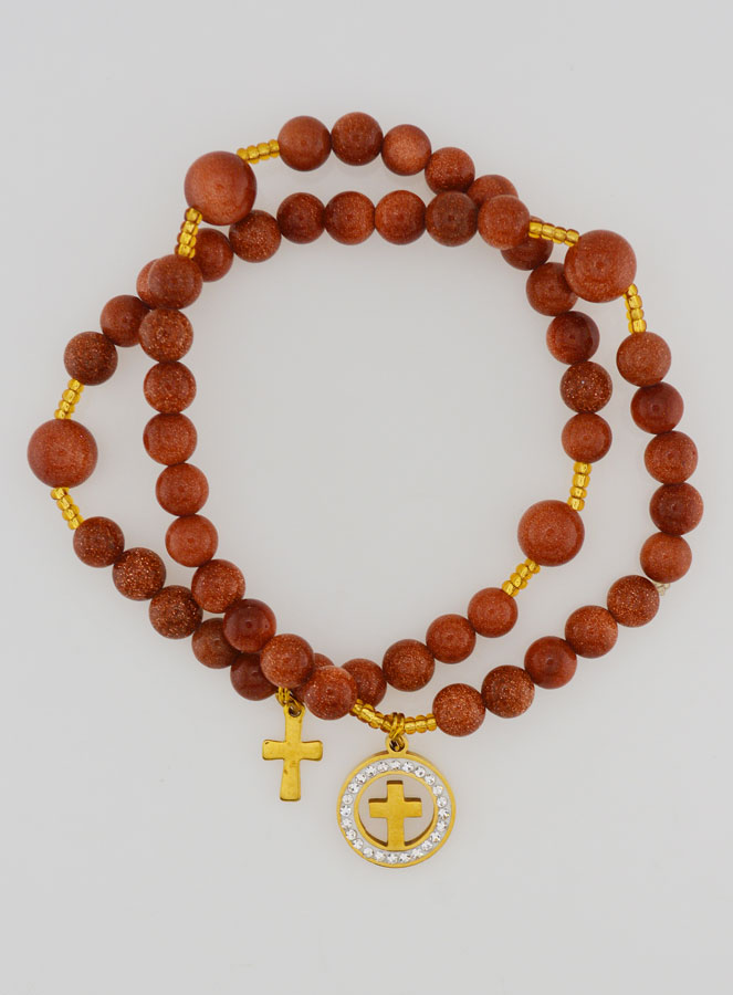 Bracciale Rosario in Pietra di Sole - Medaglia Croce & Zirconi (pic 1)