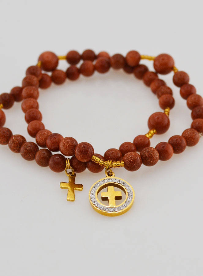 Bracciale Rosario in Pietra di Sole - Medaglia Croce & Zirconi (pic 2)