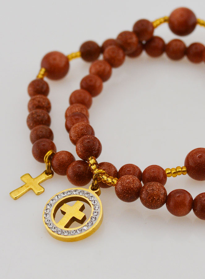 Bracciale Rosario in Pietra di Sole - Medaglia Croce & Zirconi (pic 4)
