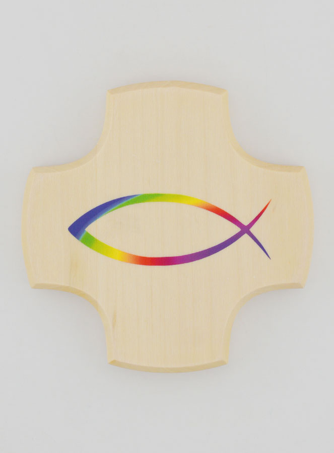 Croce in Legno d'Acero e Pesce Ichtus in Vetro - 9 cm (pic 1)