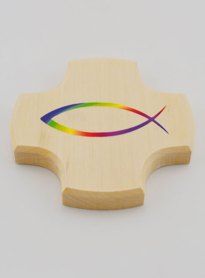 Croce in Legno d'Acero e Pesce Ichtus in Vetro - 9 cm (pic 2)