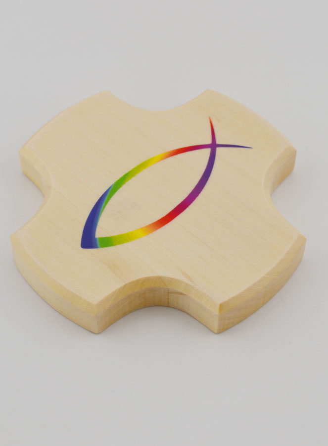 Croce in Legno d'Acero e Pesce Ichtus in Vetro - 9 cm (pic 3)