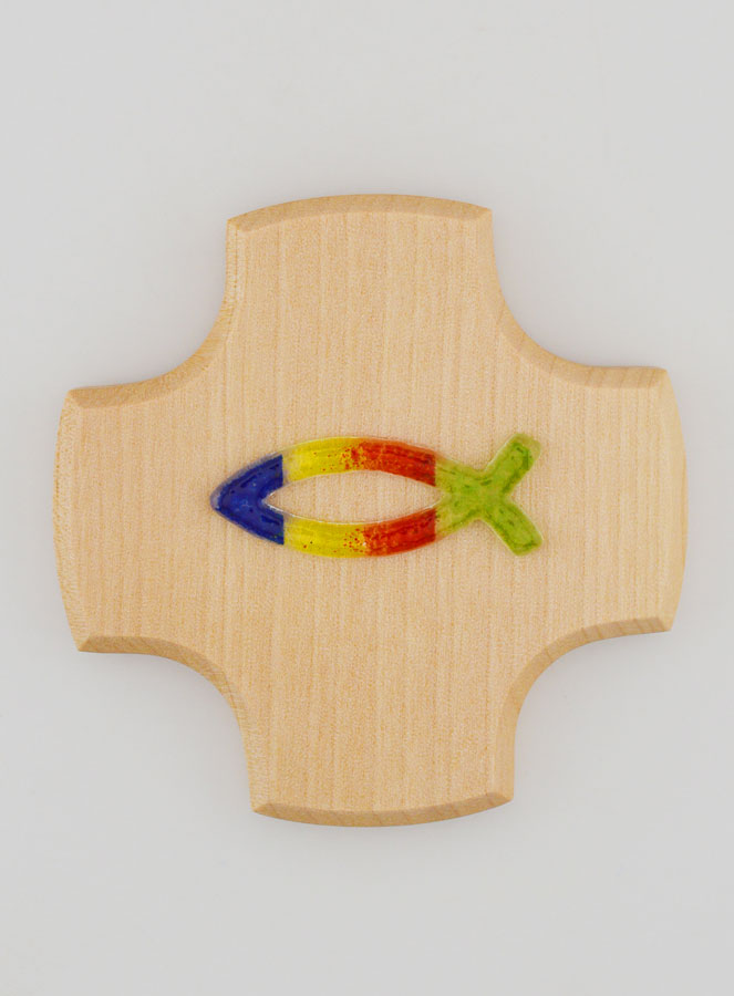 Croce in Legno d'Acero e Pesce Ichtus in Vetro - 9 cm (pic 1)