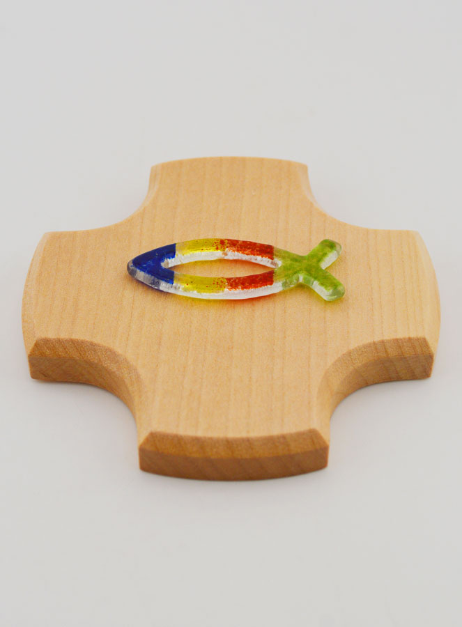 Croce in Legno d'Acero e Pesce Ichtus in Vetro - 9 cm (pic 2)