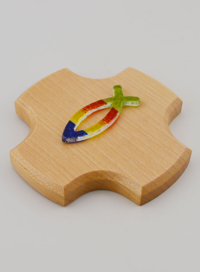 Croce in Legno d'Acero e Pesce Ichtus in Vetro - 9 cm (pic 3)