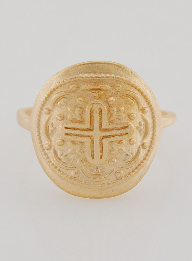Anello Croce di Cristo Scolpito - Placcato Oro - Taglia 20 (pic 1)