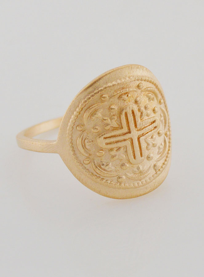 Anello Croce di Cristo Scolpito - Placcato Oro - Taglia 20 (pic 3)