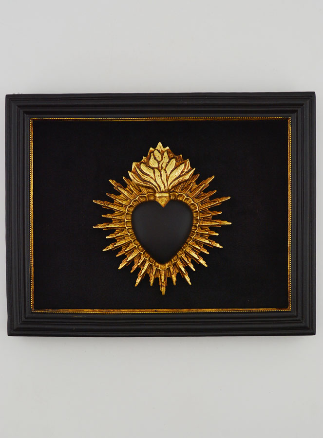Ex Voto Murale Cuore Nero & Oro su Velluto - 16 cm (pic 1)