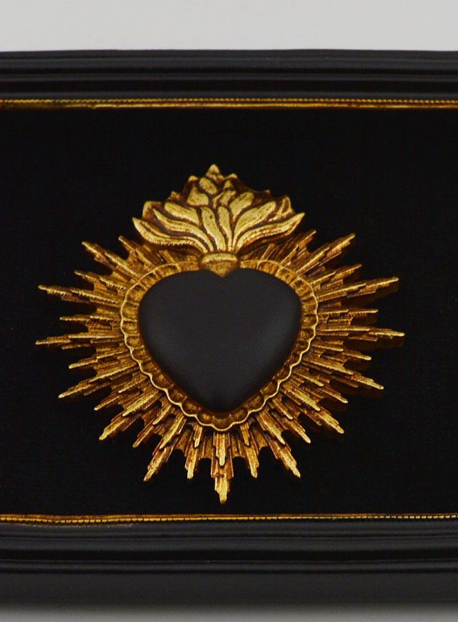 Ex Voto Murale Cuore Nero & Oro su Velluto - 16 cm (pic 2)