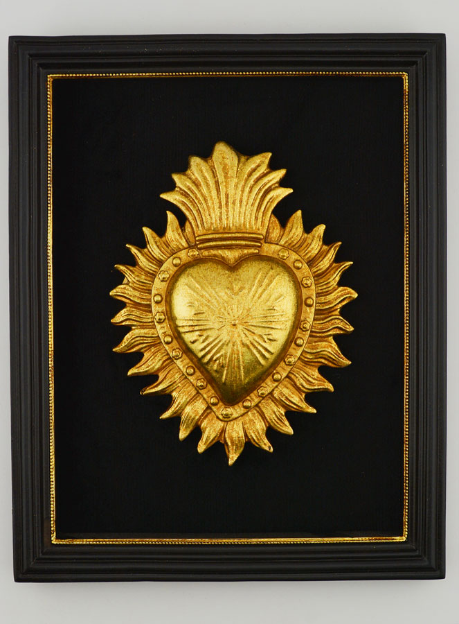 Ex Voto Murale Cuore Dorato su Velluto - 18 cm (pic 1)